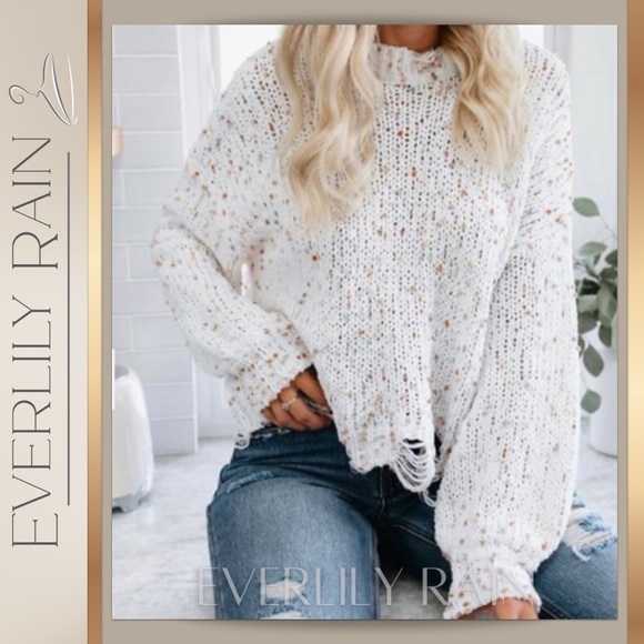 POL White Confetti Distressed Sweater - Picture 5 of 10